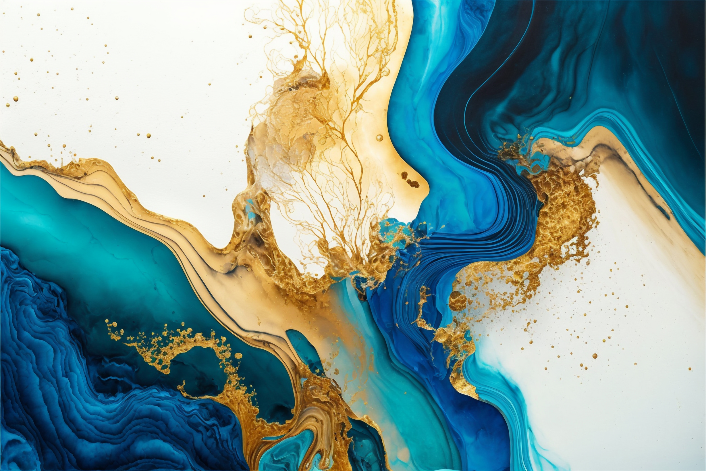 Gold and Blue Marbling Abstract Background